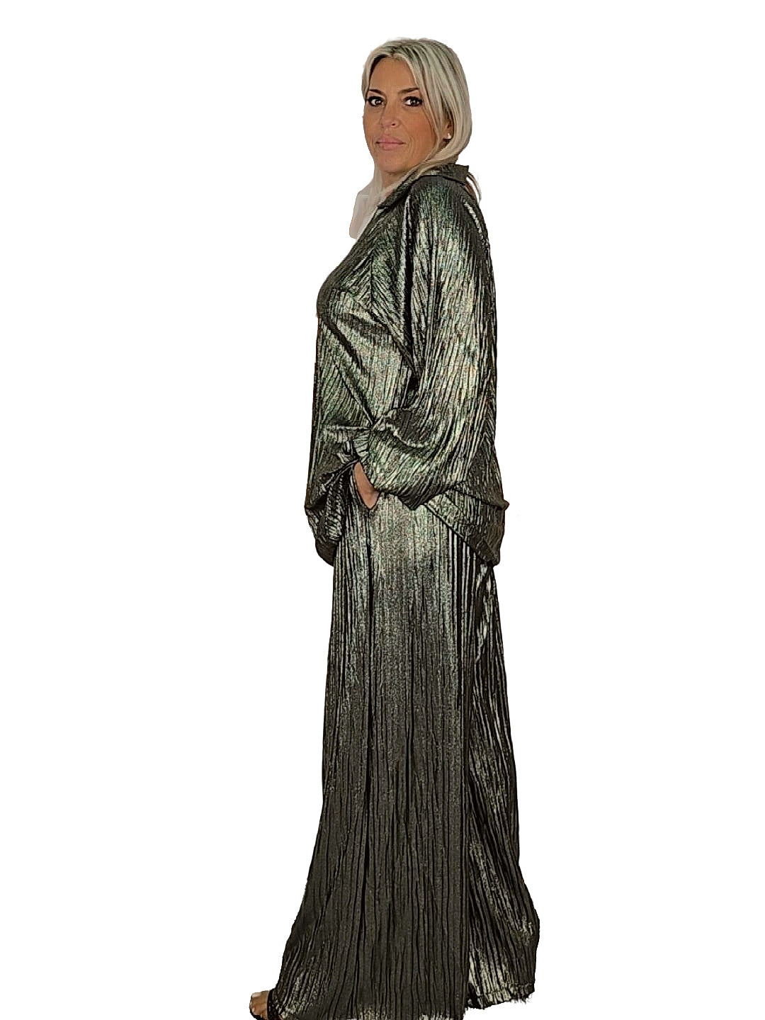 Calças largas JOT Metallic Glow