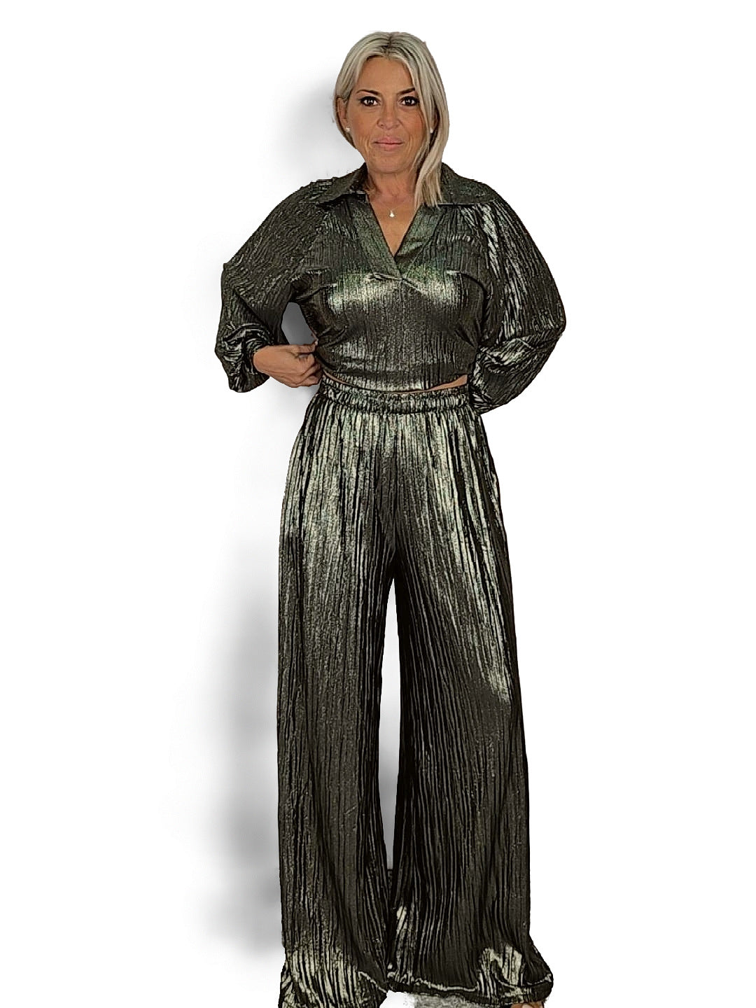 Calças largas JOT Metallic Glow