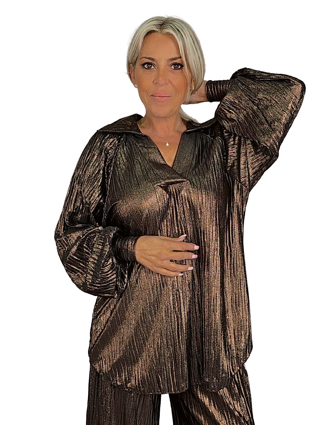 Calças largas JOT Metallic Glow