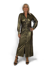 VESTIDO LONGO COM FOLHO E BRILHO METÁLICO JOT