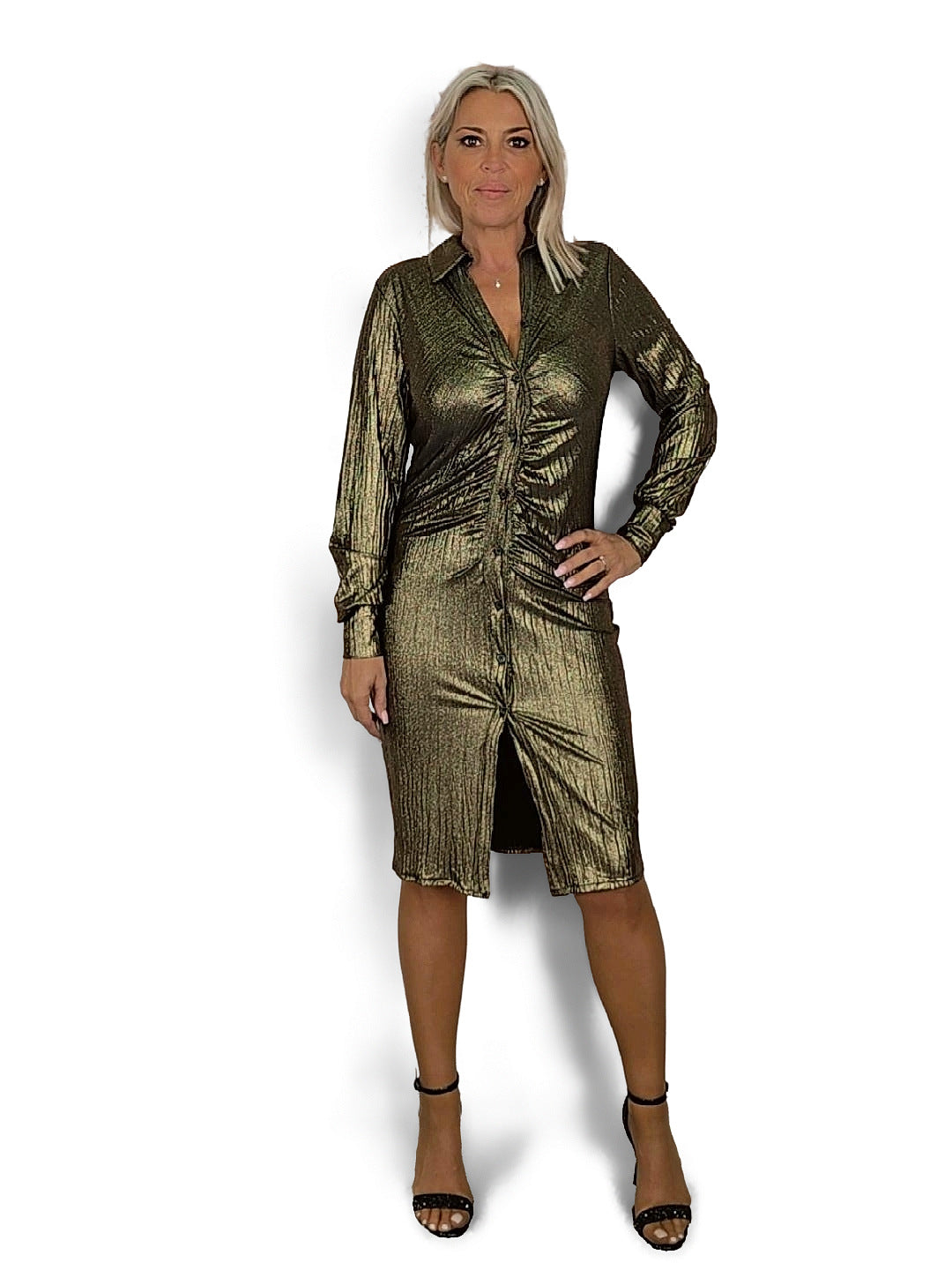 VESTIDO CURTO COM FOLHO E BRILHO METÁLICO JOT