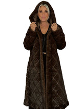 Manteau en similicuir à motif losanges avec capuche