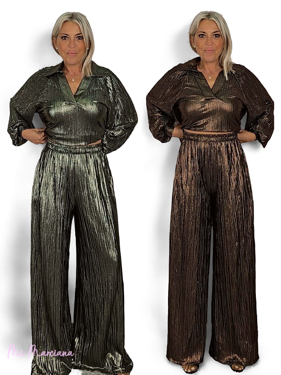 Calças largas JOT Metallic Glow