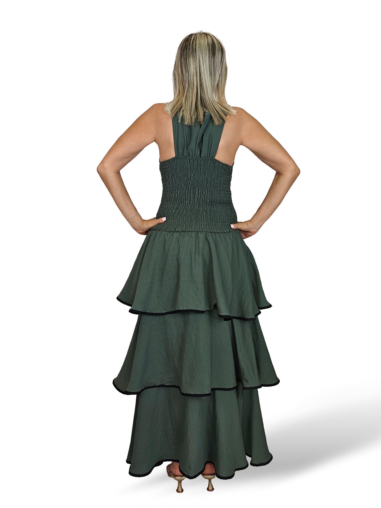 VESTIDO VOLANTES ESPALDA NIDO ABEJA