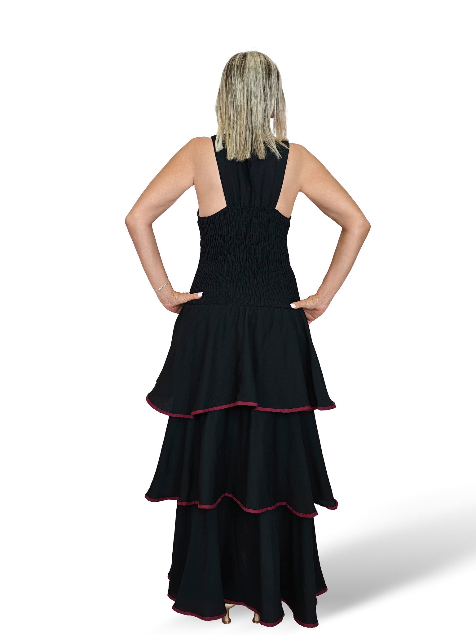 VESTIDO VOLANTES ESPALDA NIDO ABEJA