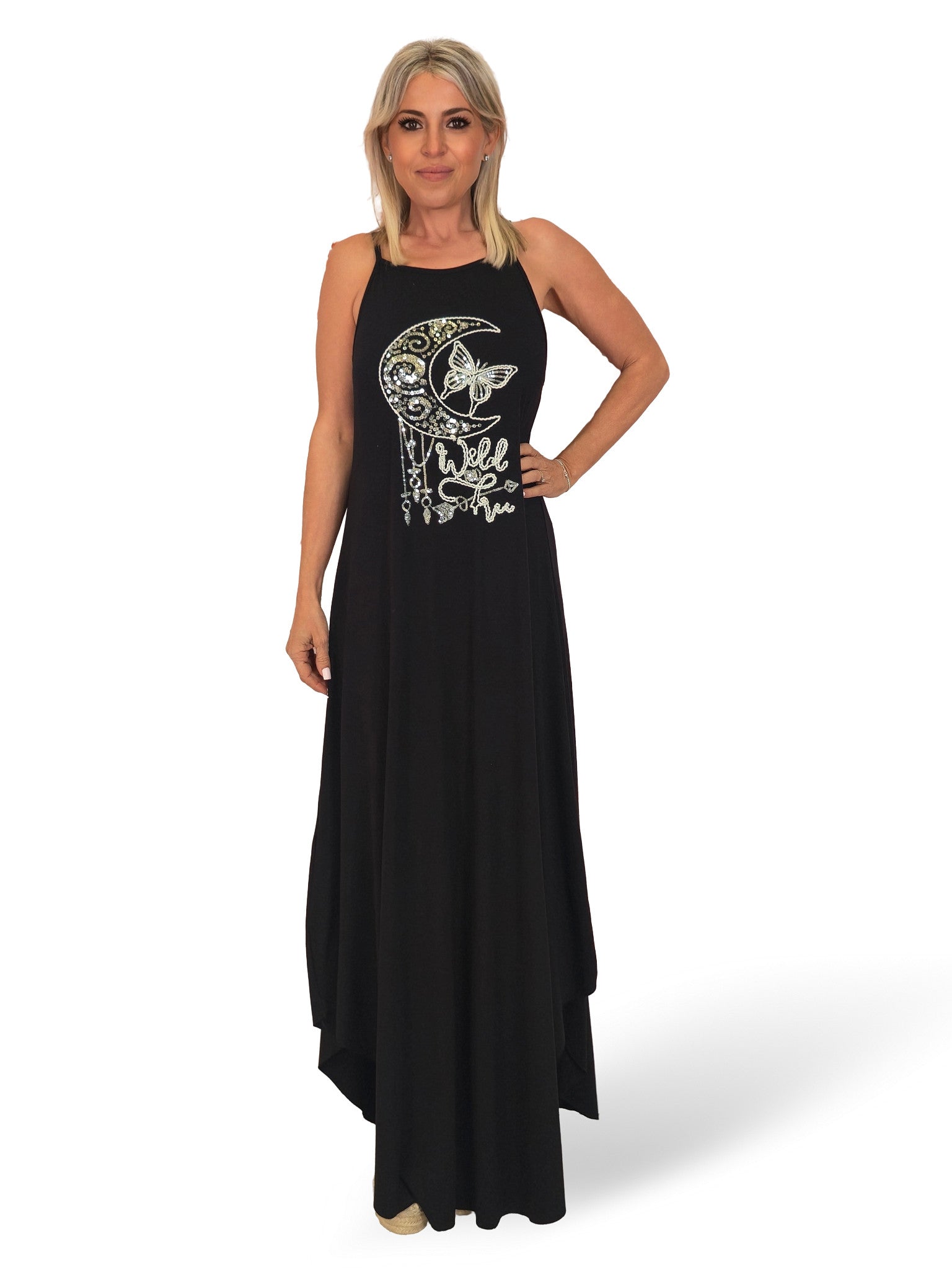 VESTIDO TIRANTES BORDADO LUNA MARIPOSA