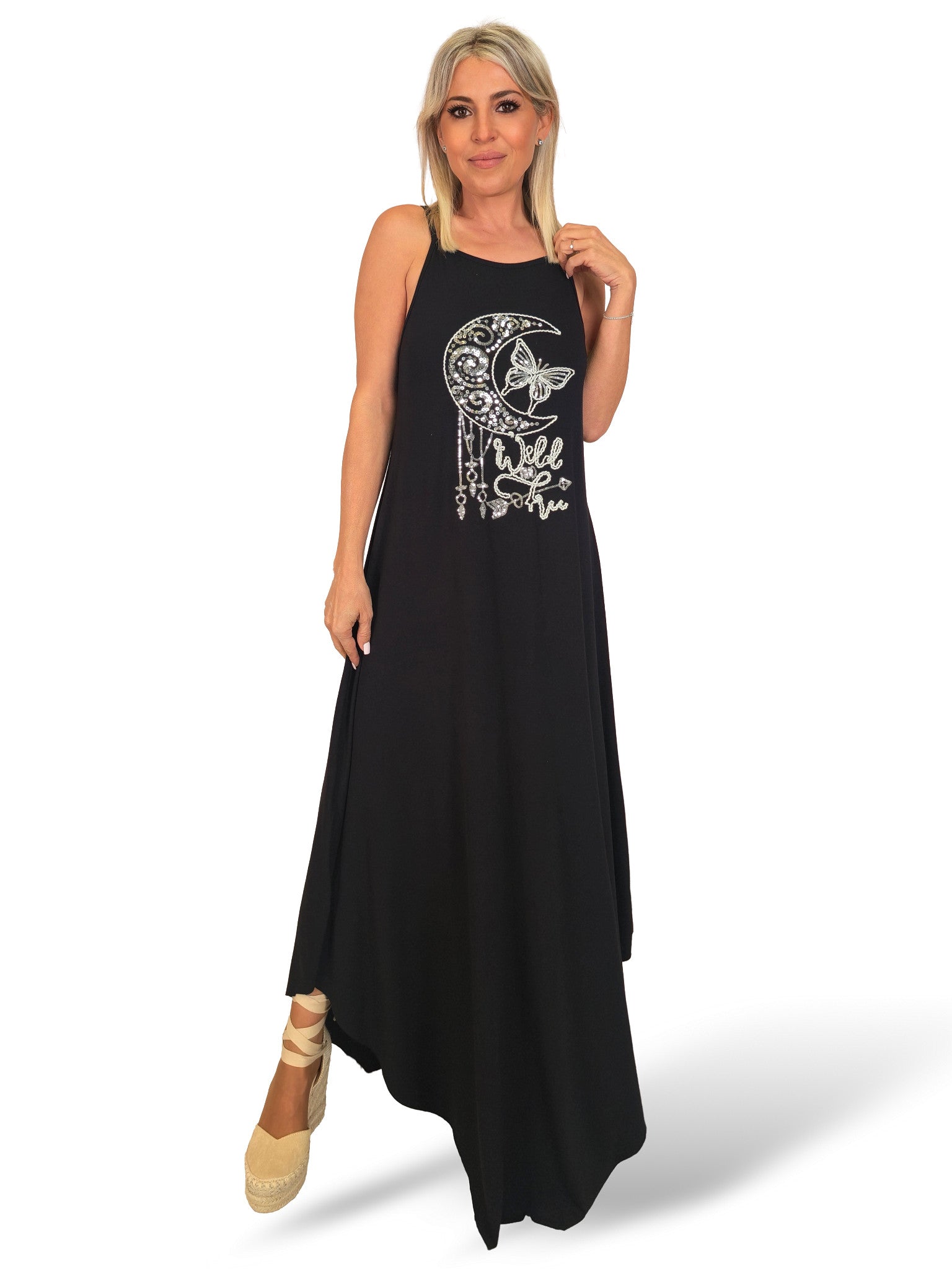 VESTIDO TIRANTES BORDADO LUNA MARIPOSA