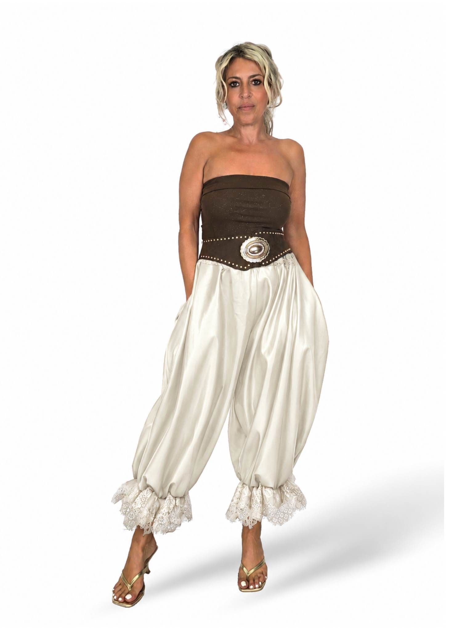 Pantaloni palazzo in similpelle con lacci