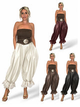 Pantaloni palazzo in similpelle con lacci