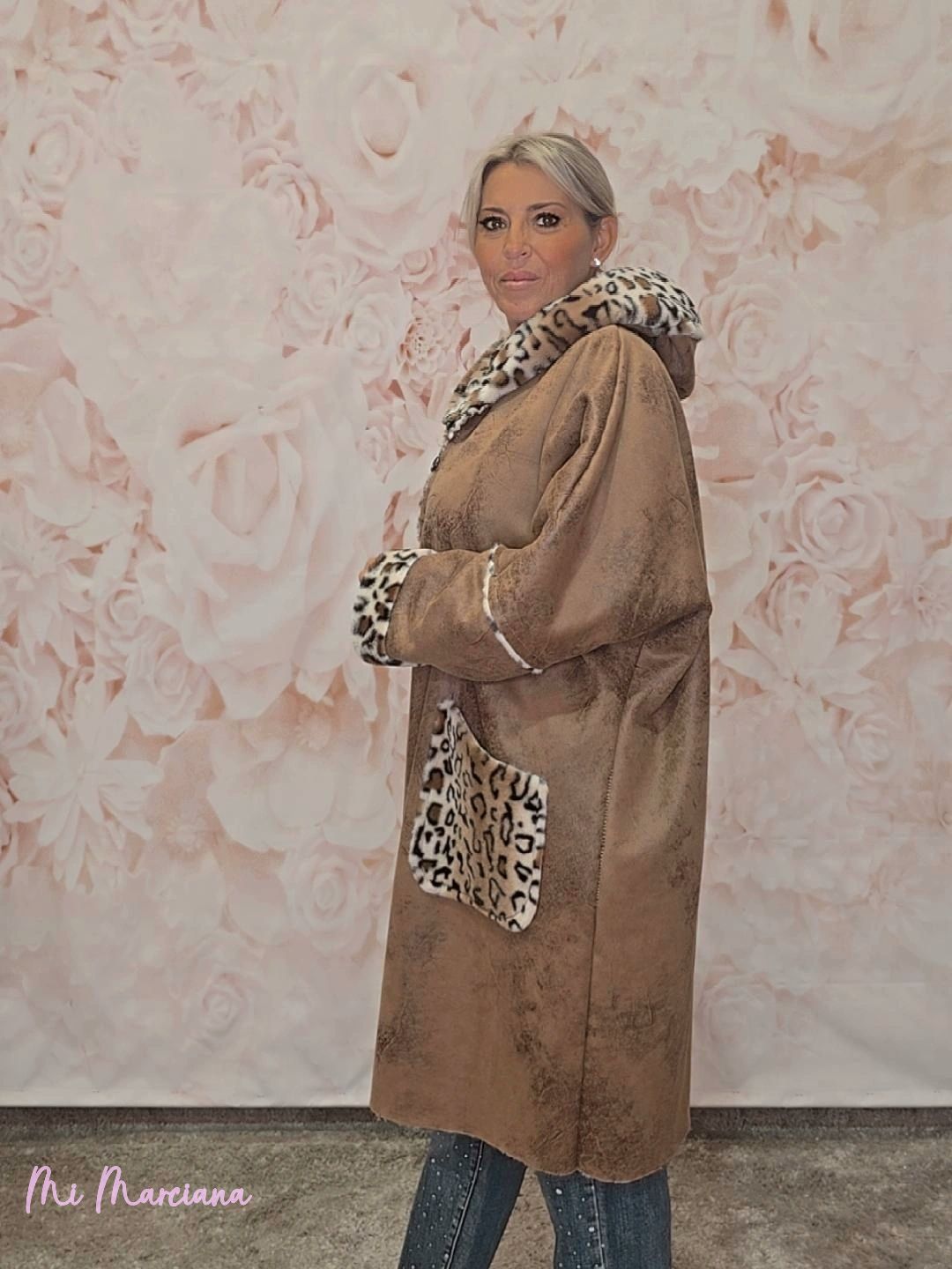 ABRIGO PIEL VUELTA ANIMAL PRINT JOT - Mi Marciana