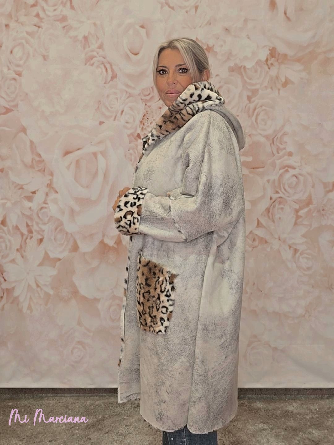 ABRIGO PIEL VUELTA ANIMAL PRINT JOT - Mi Marciana