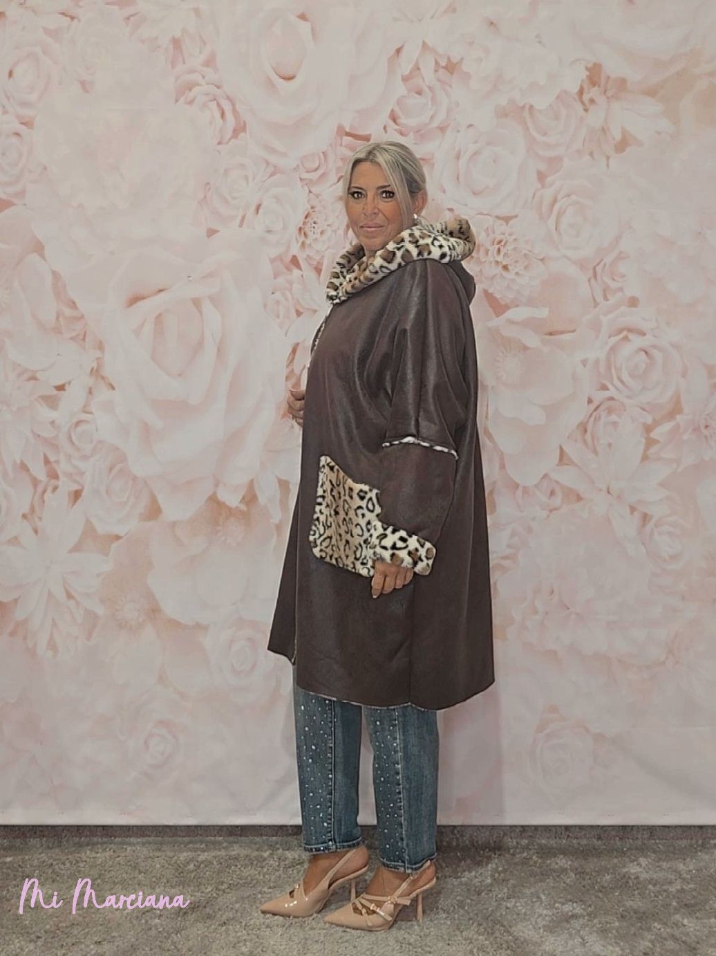 ABRIGO PIEL VUELTA ANIMAL PRINT JOT - Mi Marciana