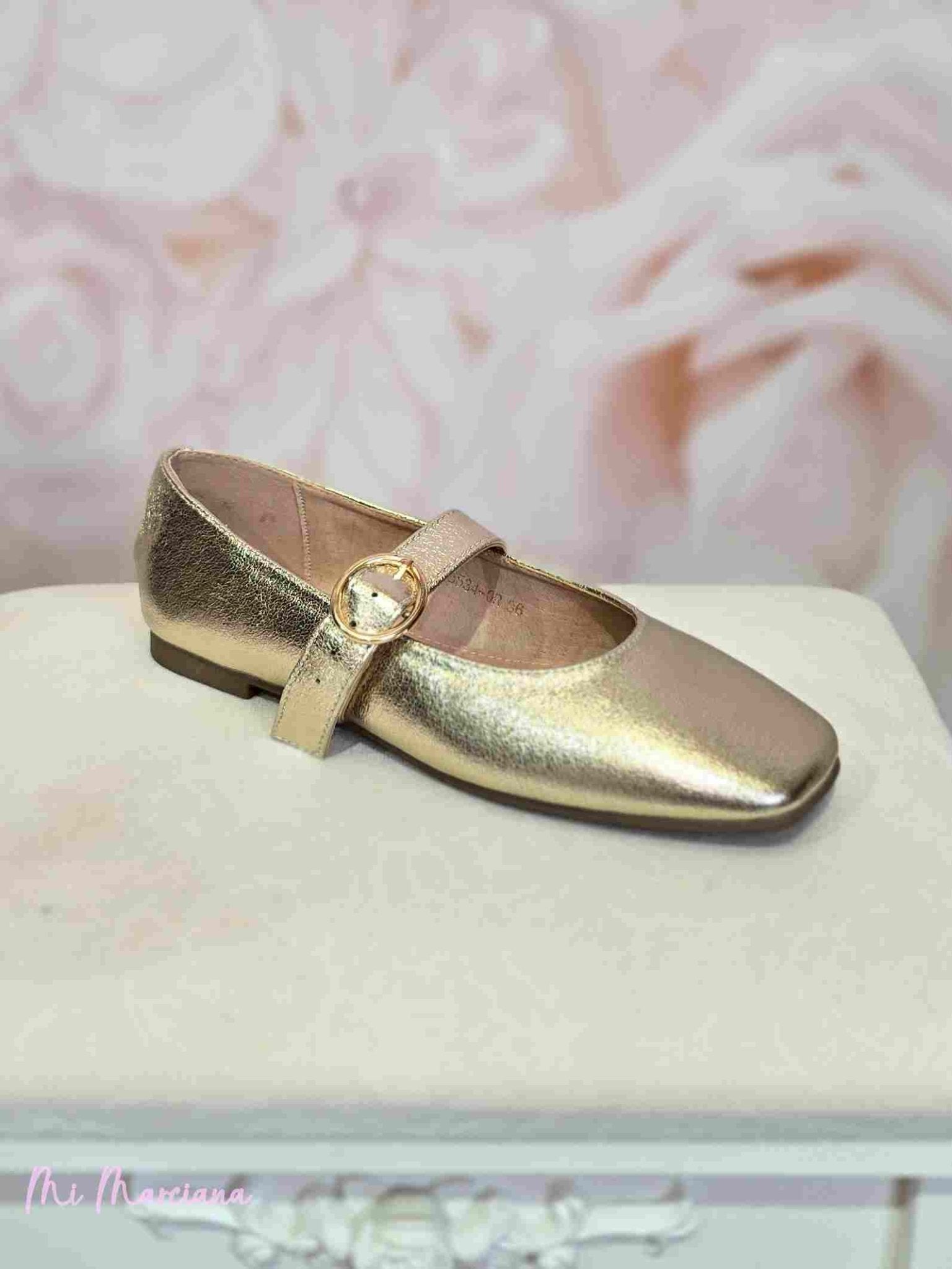 BAILARINAS DORADAS METALIZADO CON HEBILLA - Mi Marciana