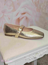 BAILARINAS DORADAS METALIZADO CON HEBILLA - Mi Marciana