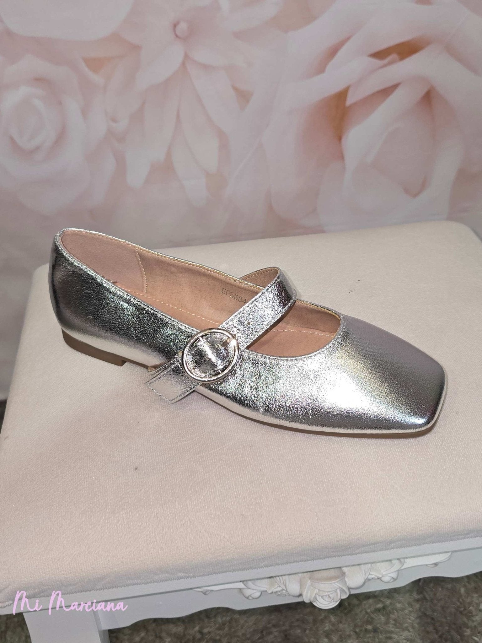 BAILARINAS PLATA METALIZADO CON HEBILLA - Mi Marciana