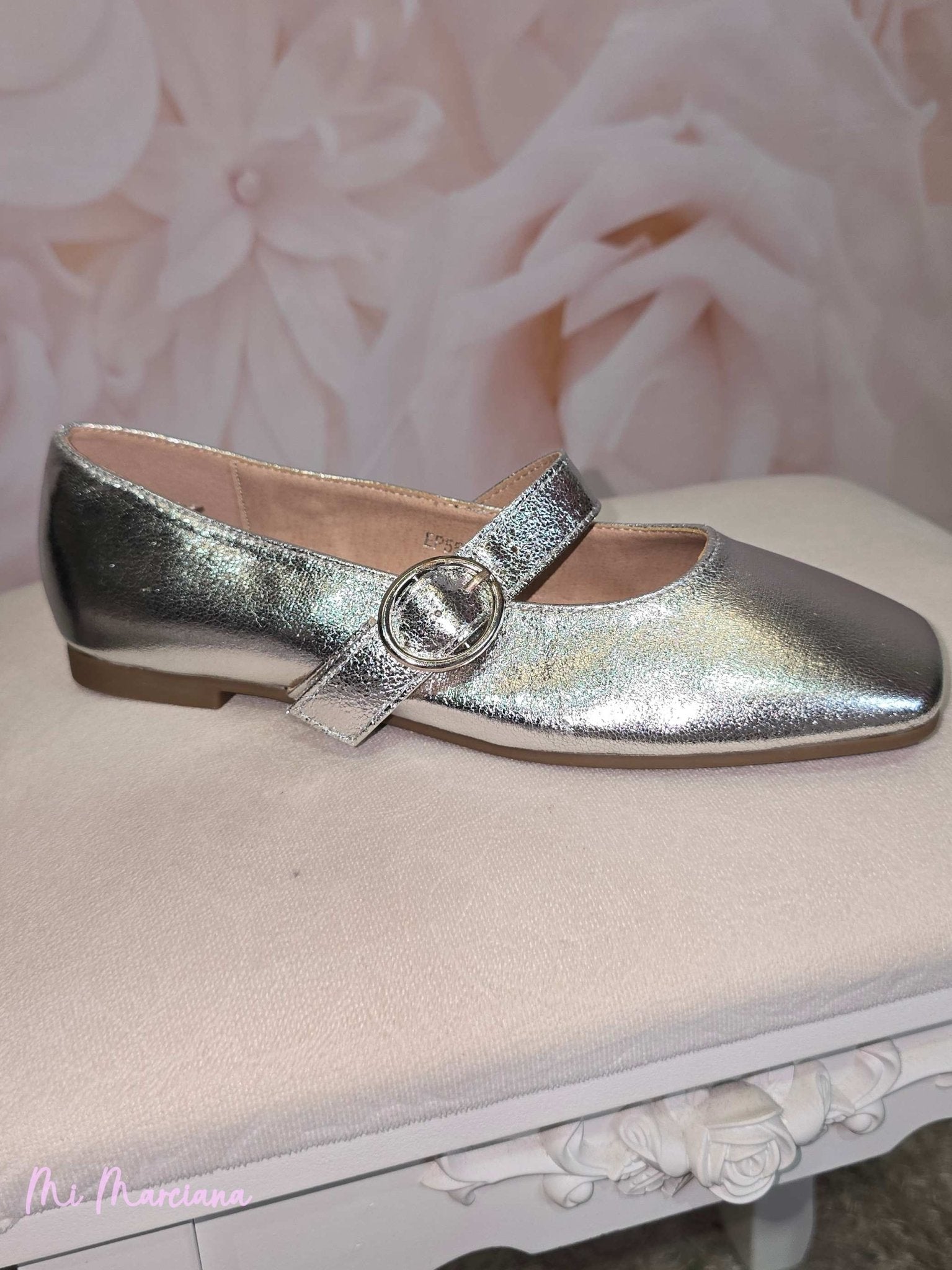BAILARINAS PLATA METALIZADO CON HEBILLA - Mi Marciana