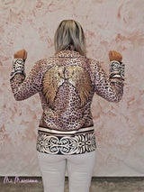 BLAZER ANTELINA ALAS ANIMAL PRINT CON LENTEJUELAS MARRÓN - Mi Marciana