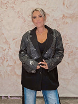 BLAZER OVERSIZE COMBINADA DENIM LENTEJUELAS JOT - Mi Marciana