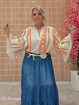 BLUSA ETNICA VERDE FLÚOR - Mi Marciana
