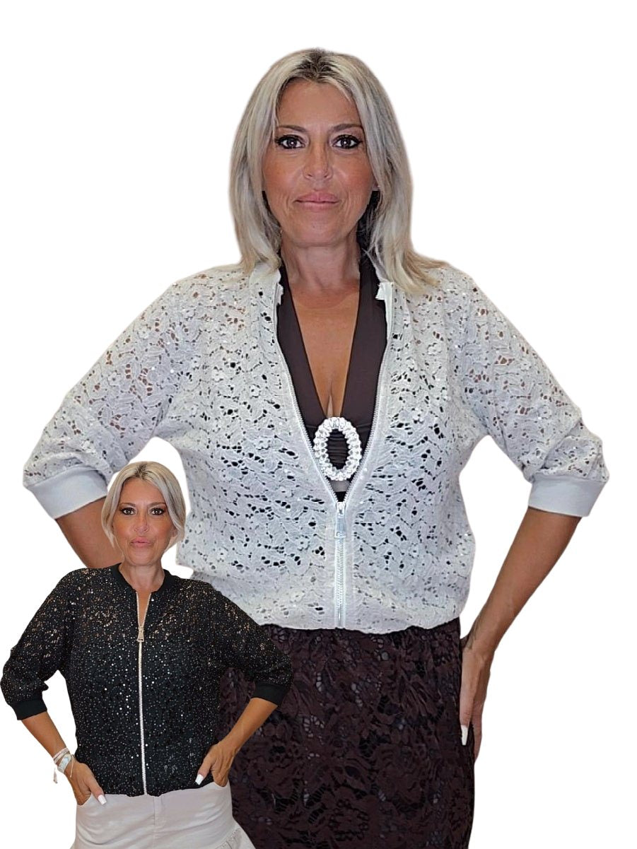 BOMBER ENCAJE LENTEJUELAS