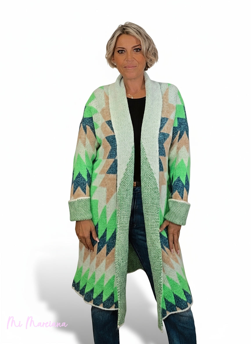 CHAQUETA PUNTO ÉTNICO VERDE JOT