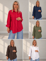 Camisa lisa asimétrica en rojo, marino, blanco, verde caza y marrón