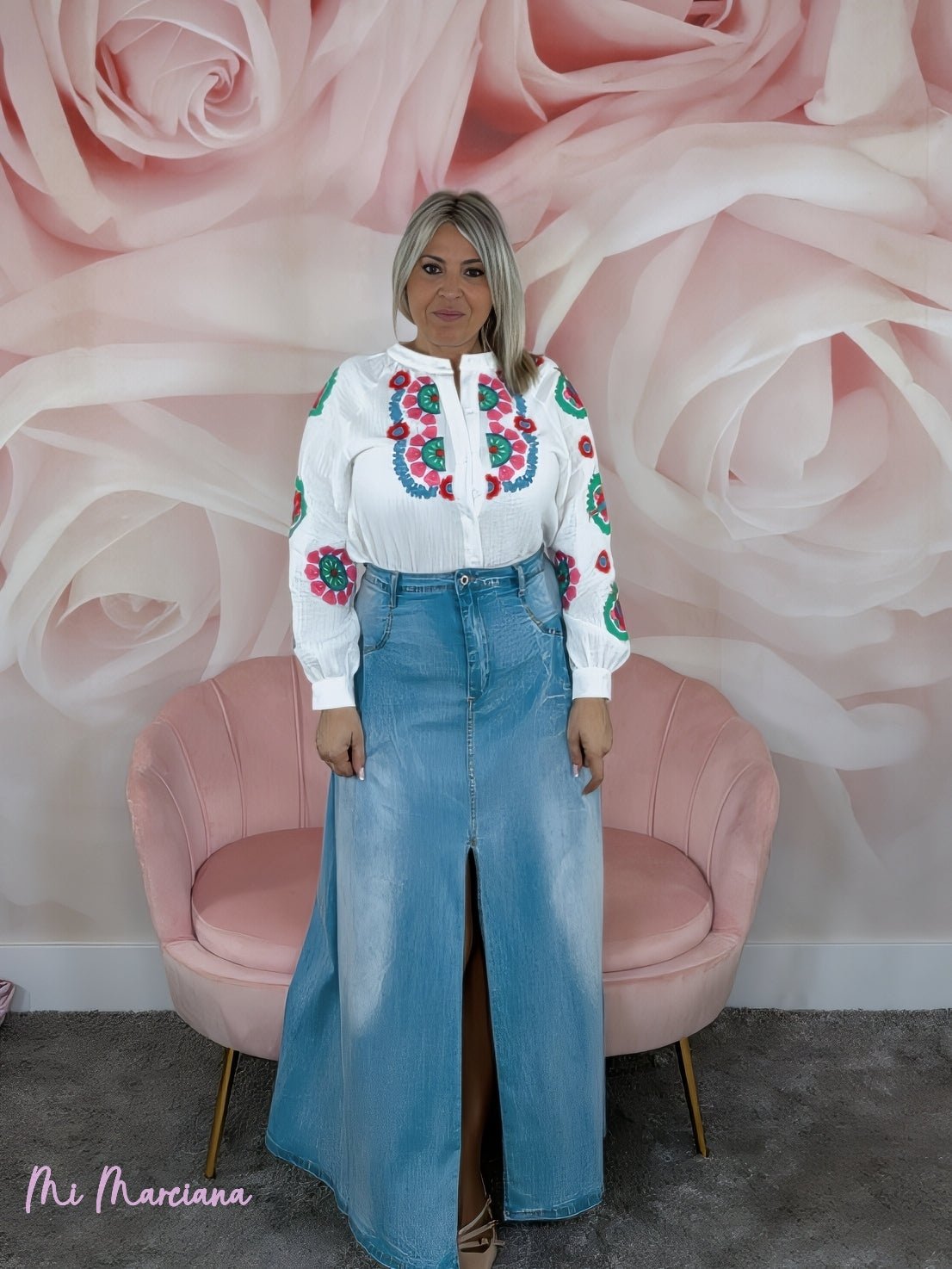 CAMISA BAMBULA FLORES MULTICOLOR BORDADAS - Mi Marciana