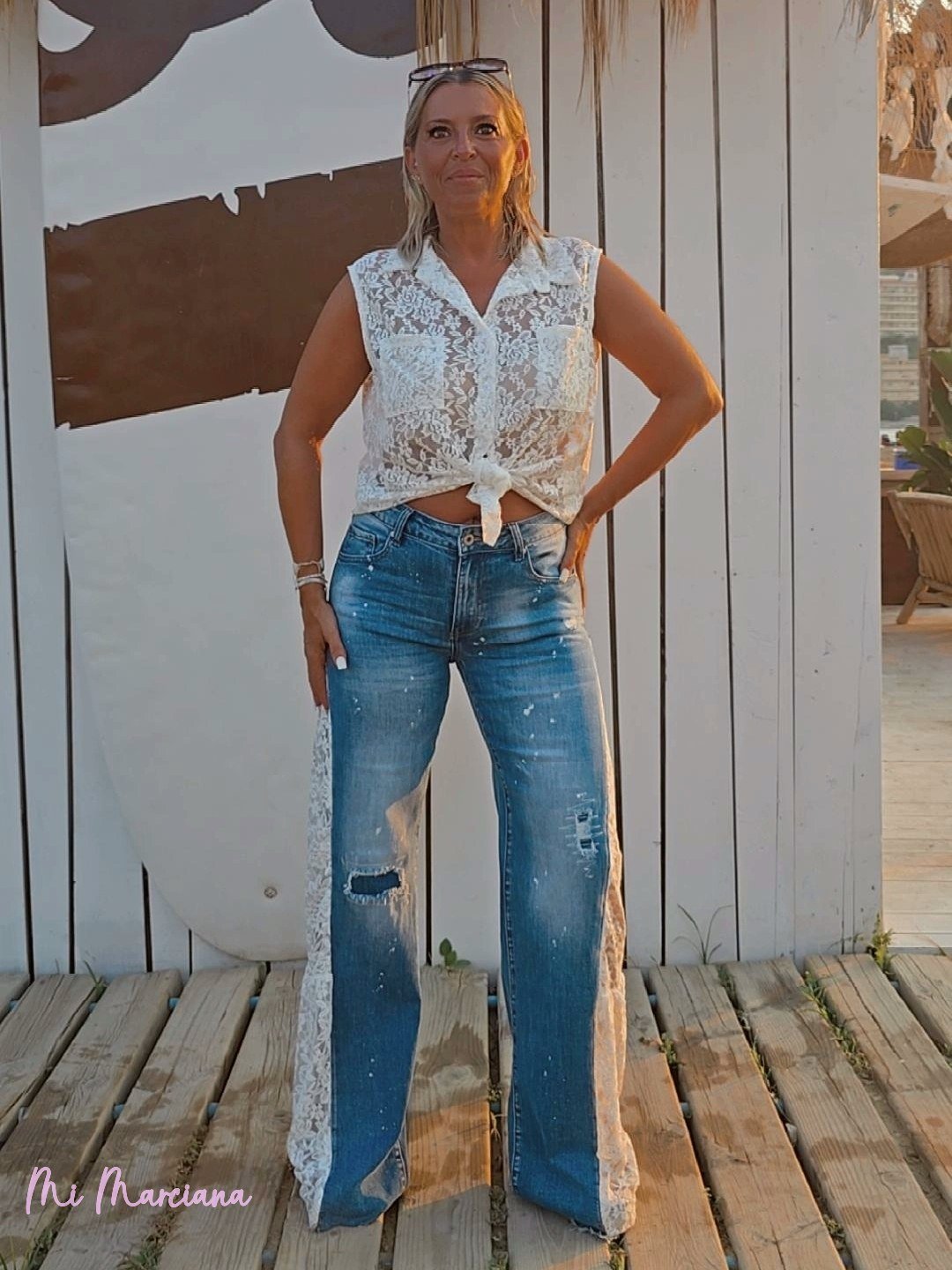 CAMISA DE ENCAJE SIN MANGAS BLANCA - Mi Marciana