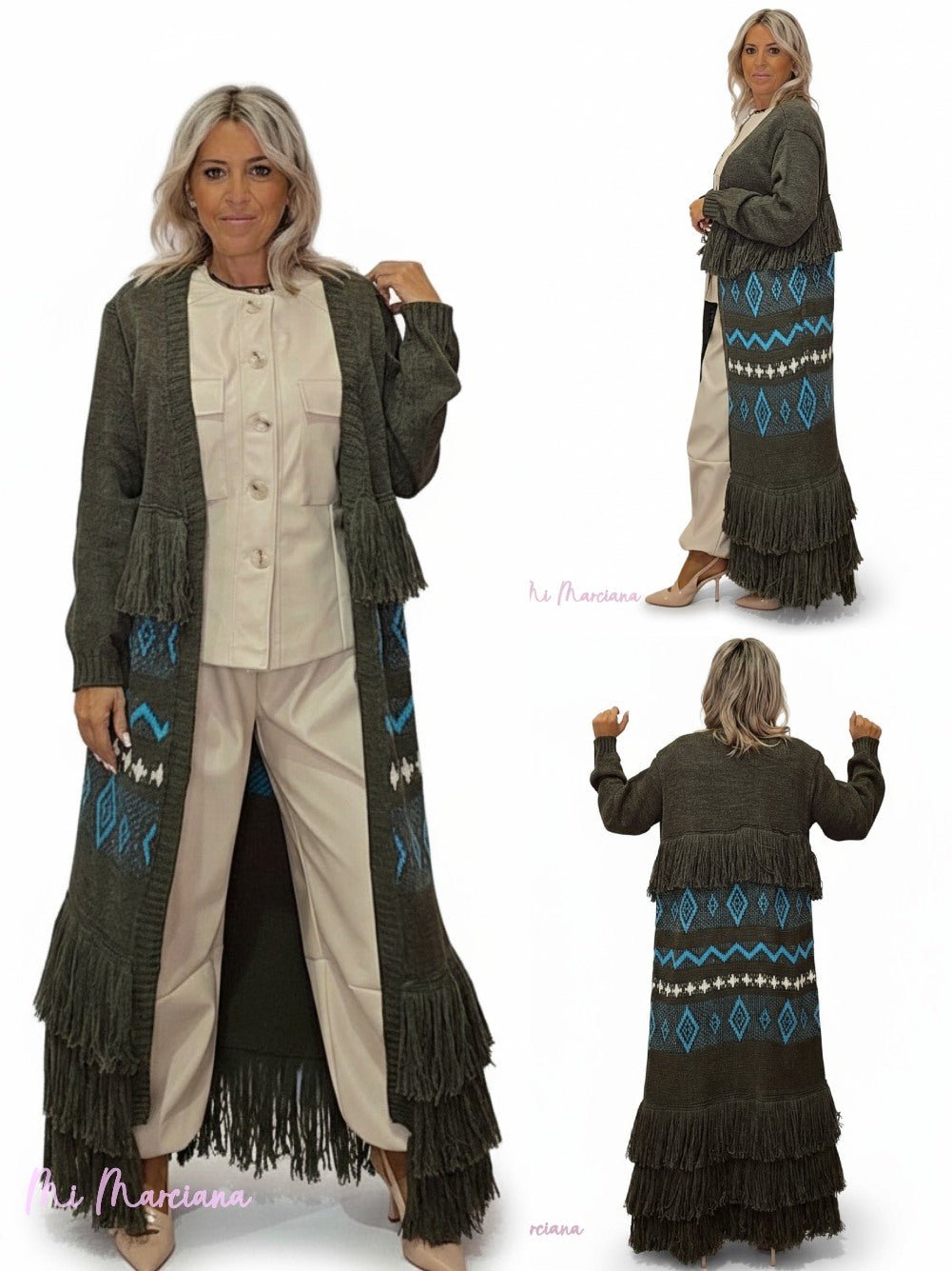 CÁRDIGAN LARGO PUNTO FLECOS - Mi Marciana