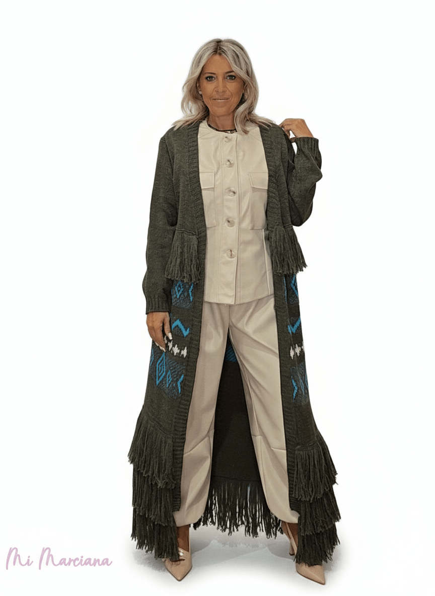 CÁRDIGAN LARGO PUNTO FLECOS - Mi Marciana