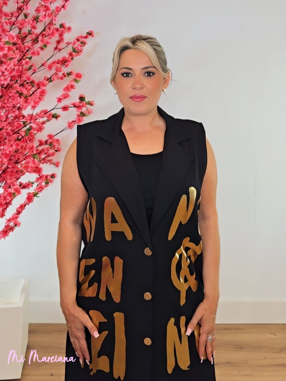 CHALECO LARGO LETRAS DORADAS - Mi Marciana