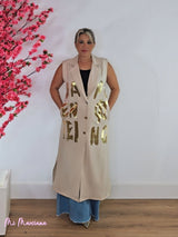 CHALECO LARGO LETRAS DORADAS - Mi Marciana