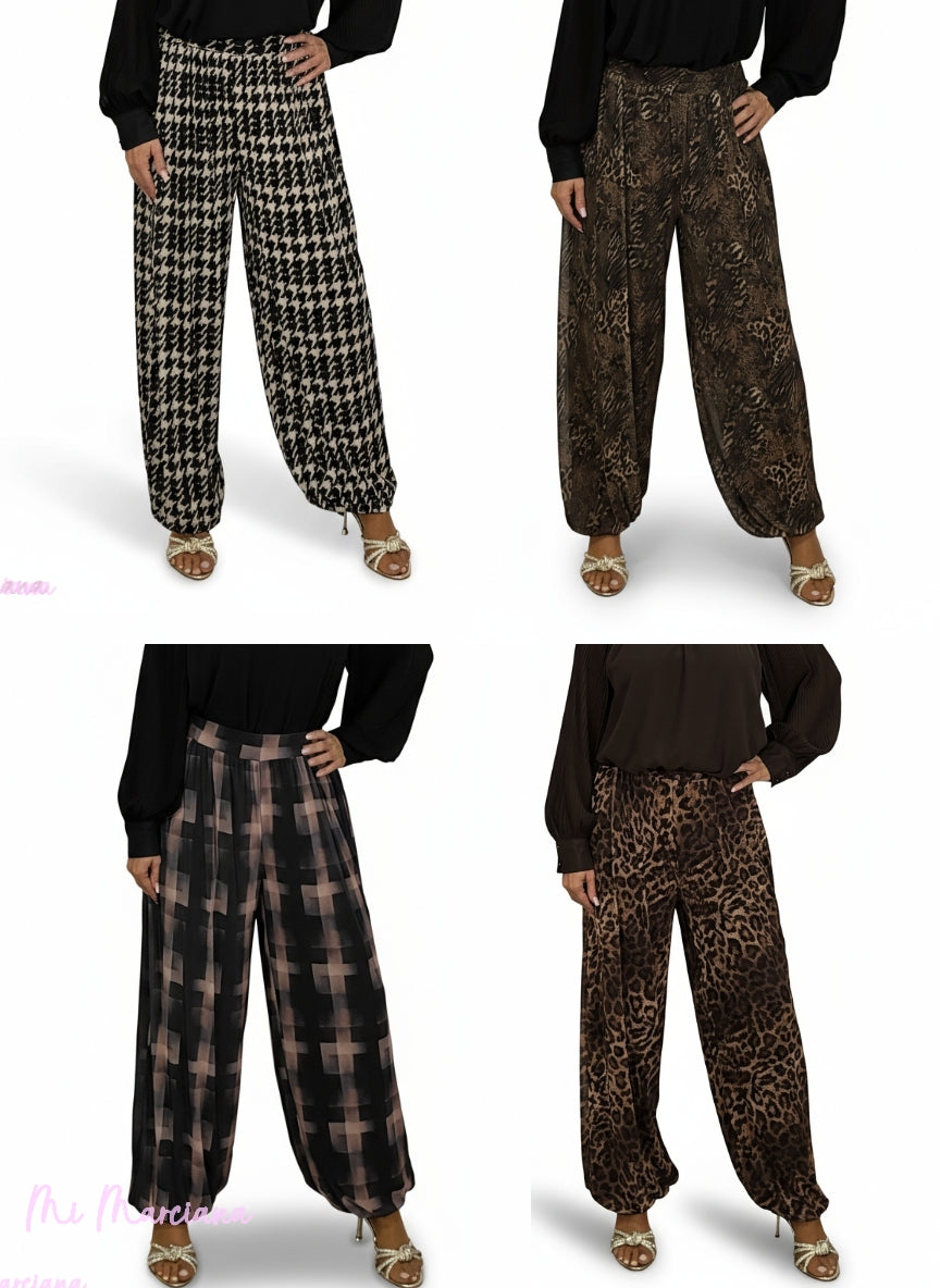 Calças de chiffon estampadas com Aladdin