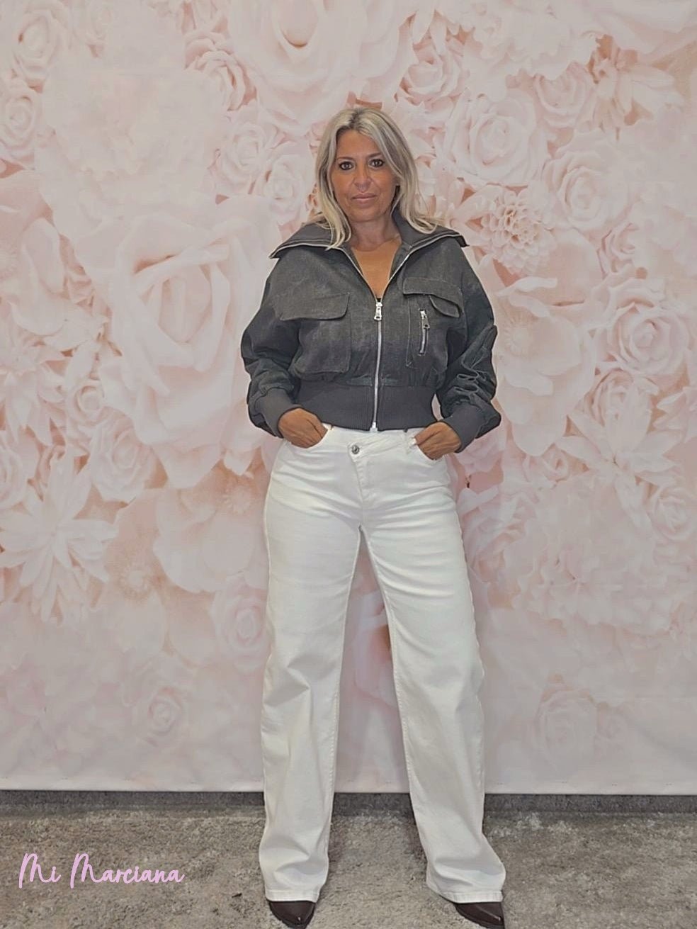 CHAQUETA DENIM LAVADA BOLSILLOS GRIS - Mi Marciana