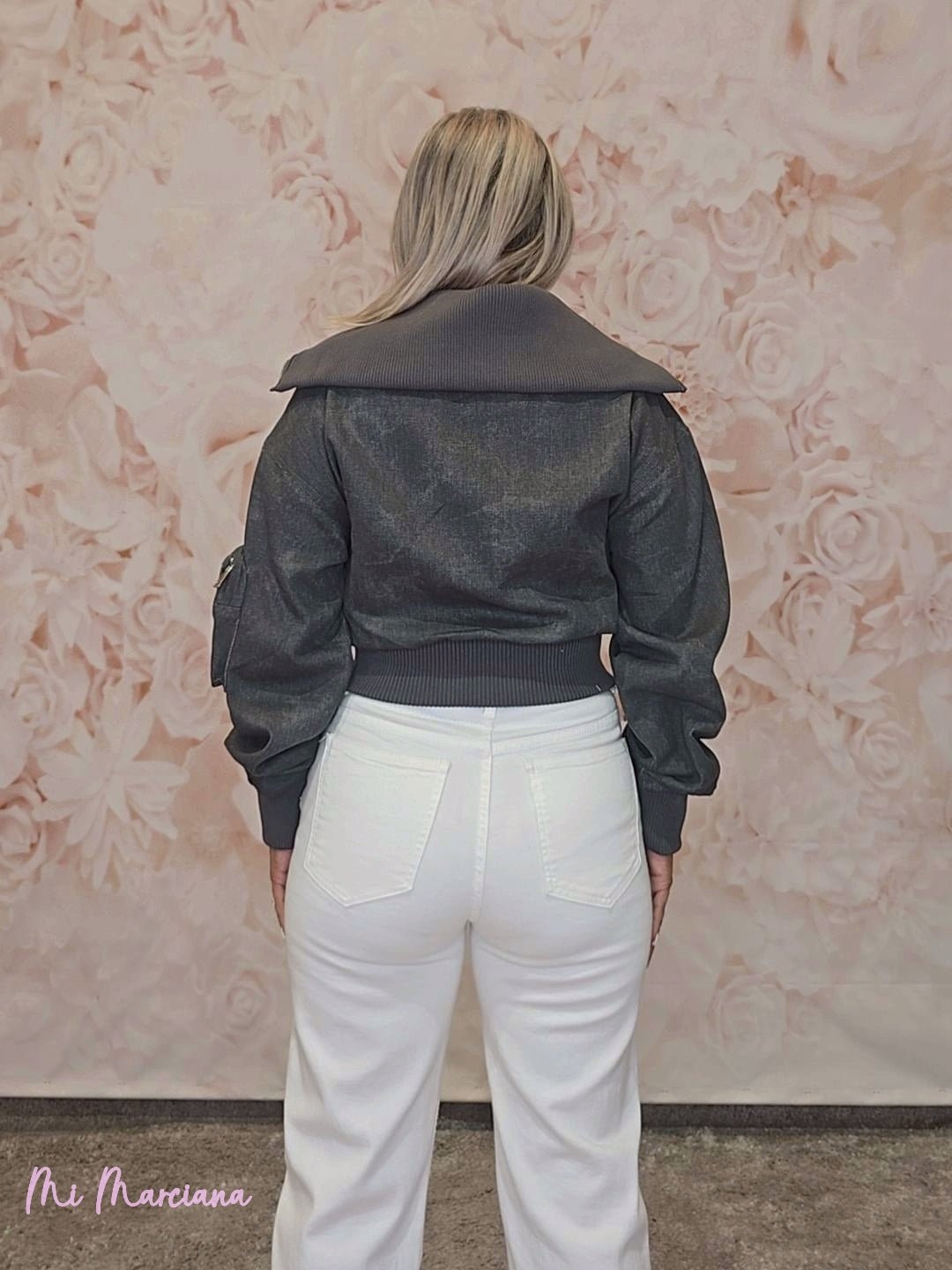 CHAQUETA DENIM LAVADA BOLSILLOS GRIS - Mi Marciana