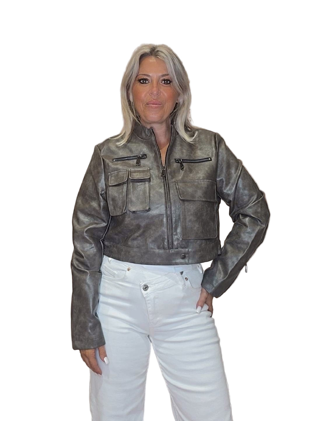 CHAQUETA ECOPIEL ENVEJECIDA MARRÓN - Mi Marciana