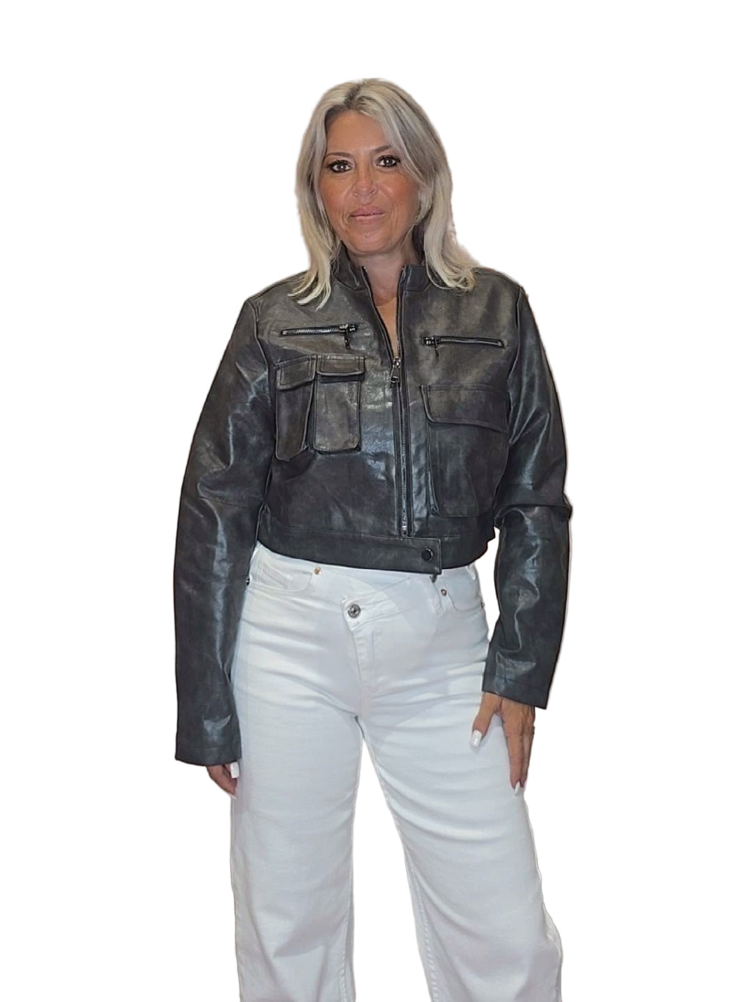 CHAQUETA ECOPIEL ENVEJECIDA NEGRO - Mi Marciana