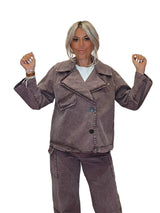 CHAQUETA GABARDINA CORTA LAVADA MARRON - Mi Marciana