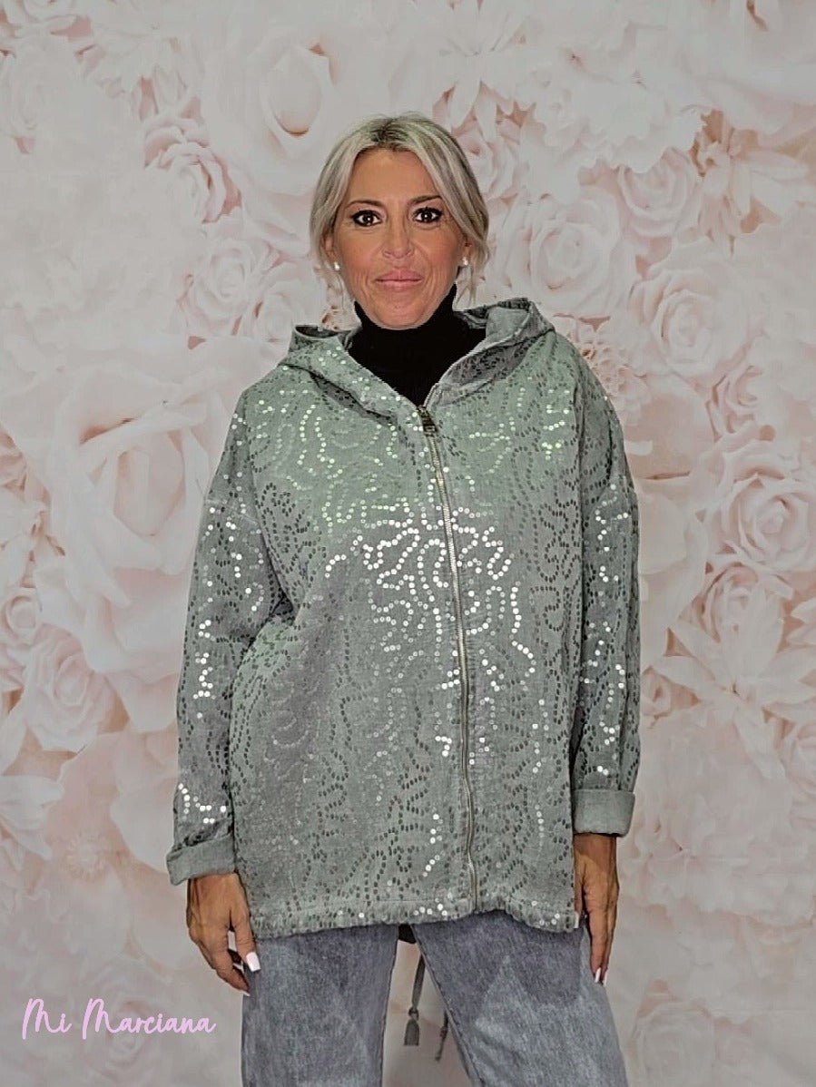 CHAQUETA OVERSIZE LAVADA LENTEJUELAS JOT - Mi Marciana