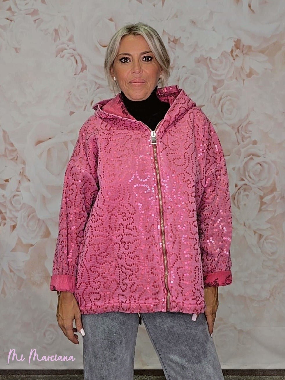 CHAQUETA OVERSIZE LAVADA LENTEJUELAS JOT - Mi Marciana