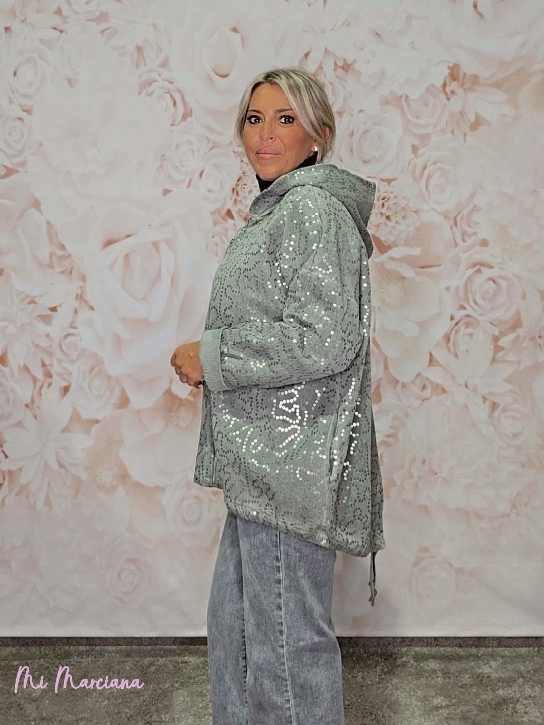 CHAQUETA OVERSIZE LAVADA LENTEJUELAS JOT - Mi Marciana