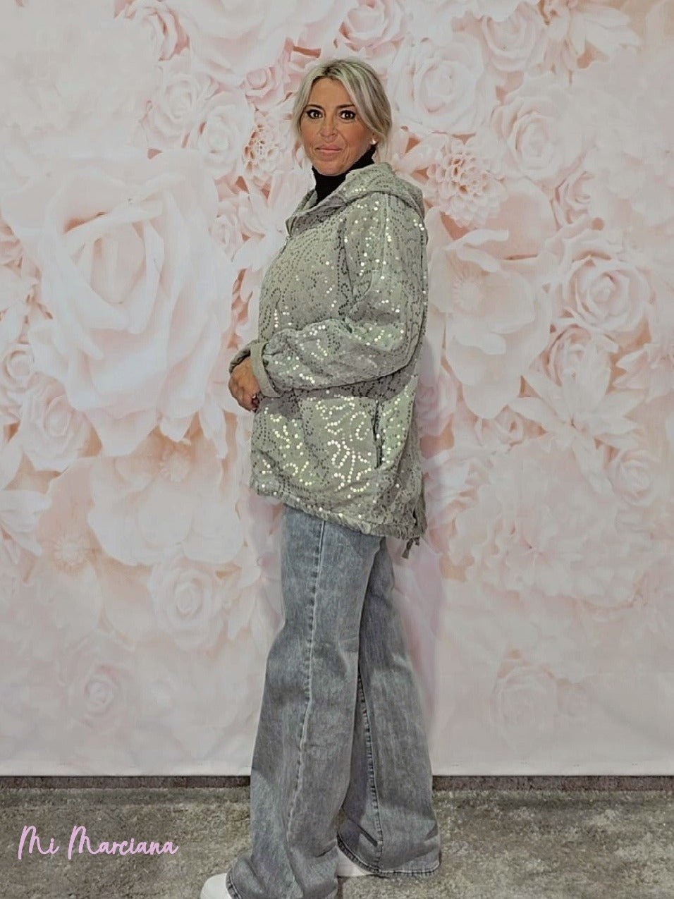 CHAQUETA OVERSIZE LAVADA LENTEJUELAS JOT - Mi Marciana