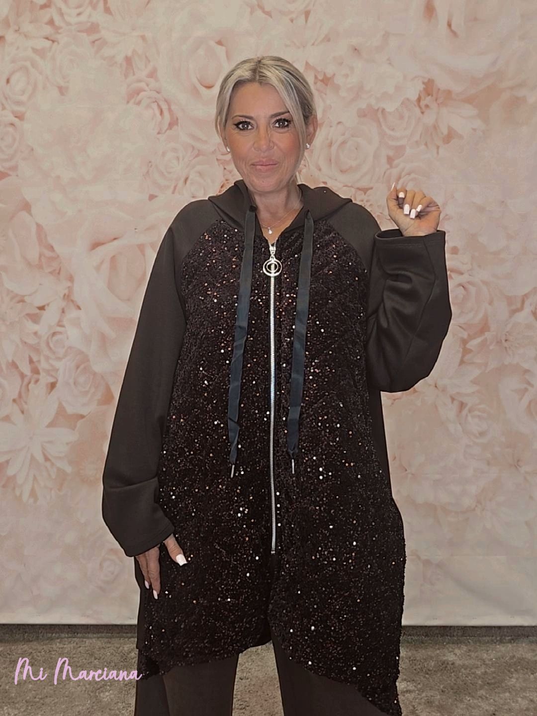 CHAQUETA OVERSIZE MANGAS LENTEJUELAS - Mi Marciana