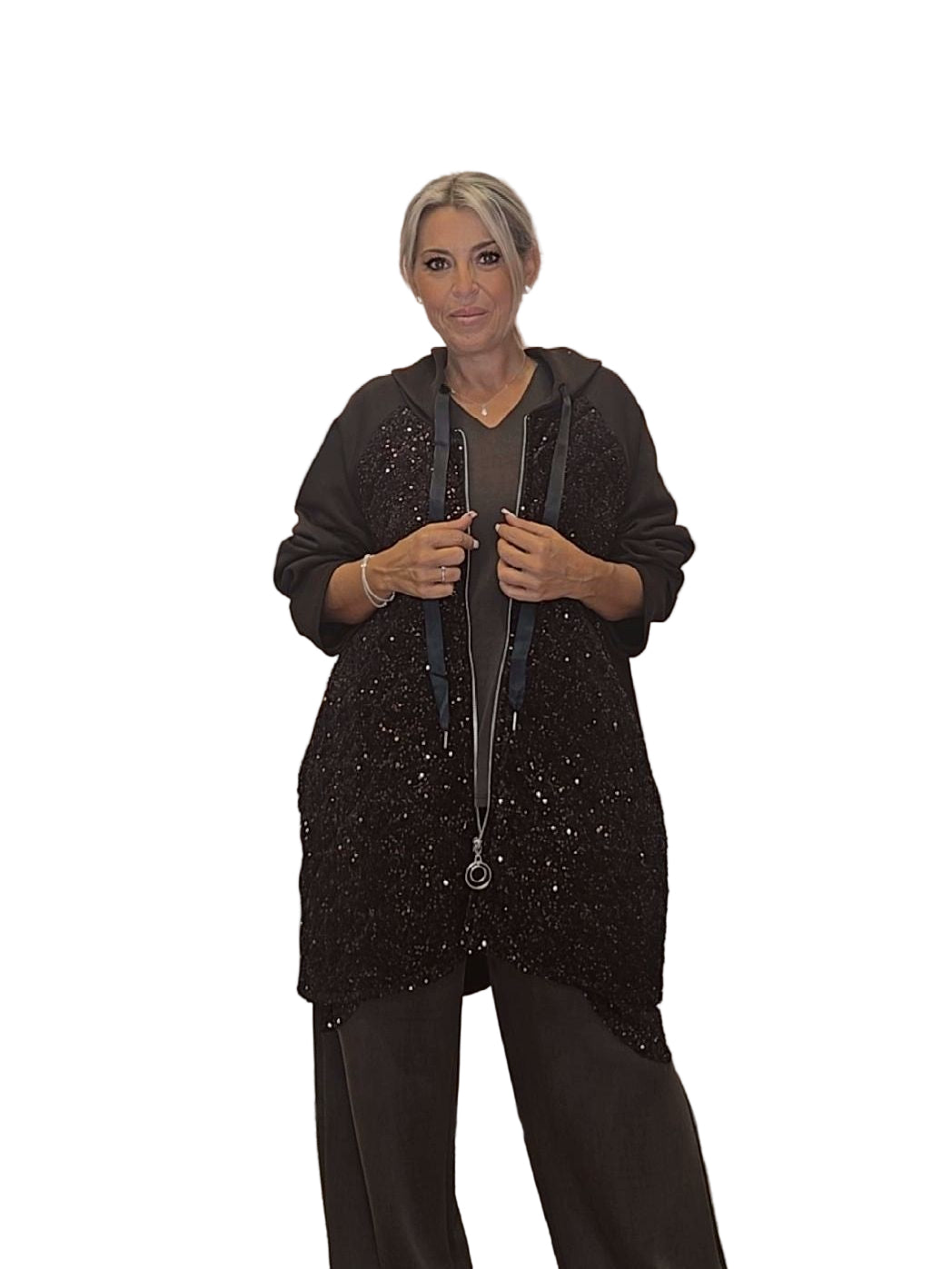 CHAQUETA OVERSIZE MANGAS LENTEJUELAS - Mi Marciana