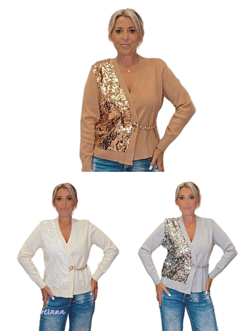 CHAQUETA PUNTO LENTEJUELAS CADENA JOT - Mi Marciana