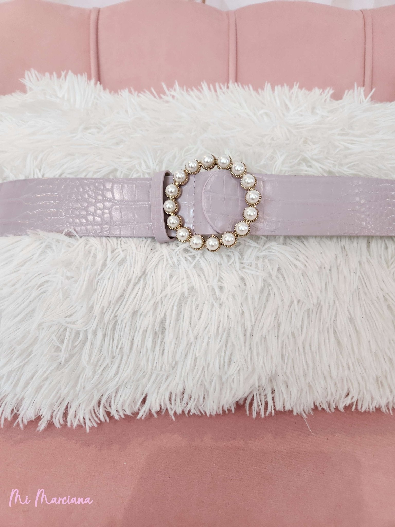 CINTURON EFECTO ANIMAL PRINT HEBILLA REDONDA PERLAS - Mi Marciana