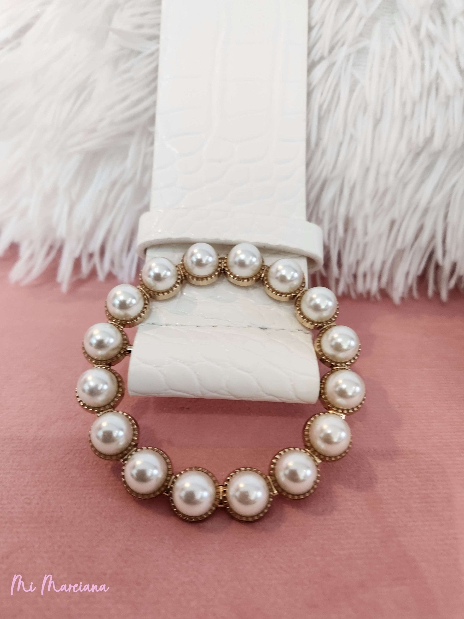 CINTURON EFECTO ANIMAL PRINT HEBILLA REDONDA PERLAS - Mi Marciana