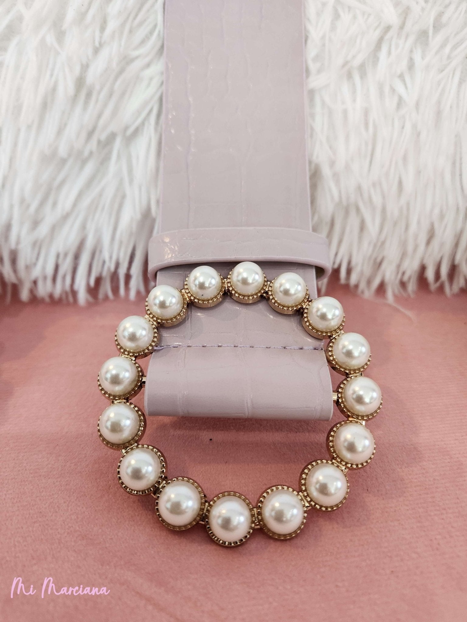 CINTURON EFECTO ANIMAL PRINT HEBILLA REDONDA PERLAS - Mi Marciana