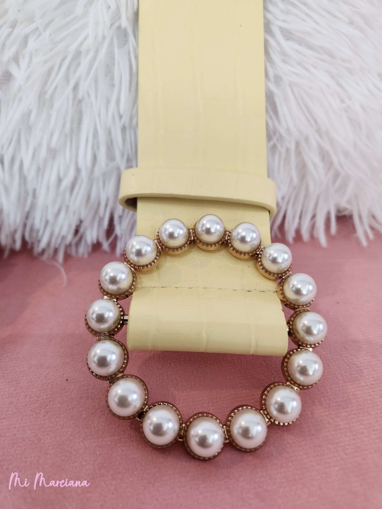 CINTURON EFECTO ANIMAL PRINT HEBILLA REDONDA PERLAS - Mi Marciana