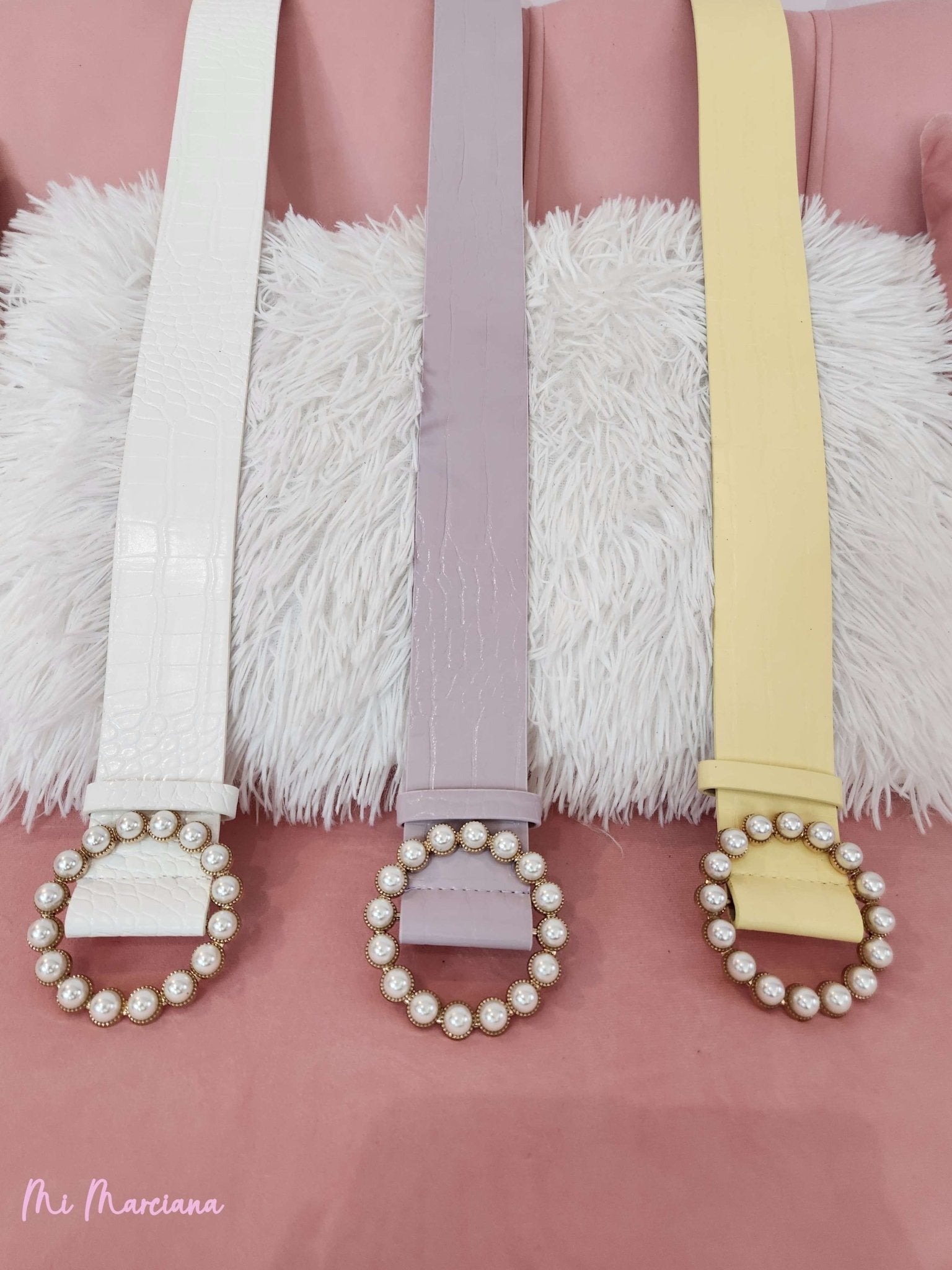 CINTURON EFECTO ANIMAL PRINT HEBILLA REDONDA PERLAS - Mi Marciana